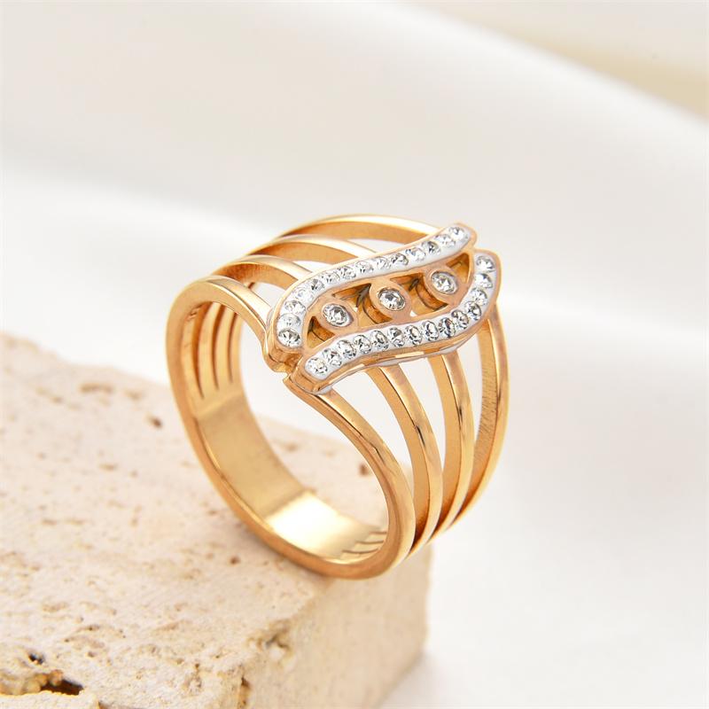 FYSARA New Trendy Waterproof Cubic Zirconia Stainless Steel Rings Retro Eye Style Finger Ring Chic Hollow Zircon for Women Gift