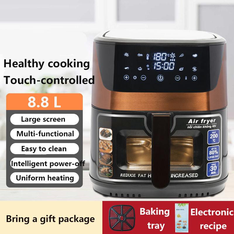 8,8L Velkokapacitní Multifunkční Domácí Horkovzdušná Fritéza Průhledný Inteligentní Dotykový Displej Nerezová Elektrická Fritéza Plně Automatická Horkovzdušná Fritéza