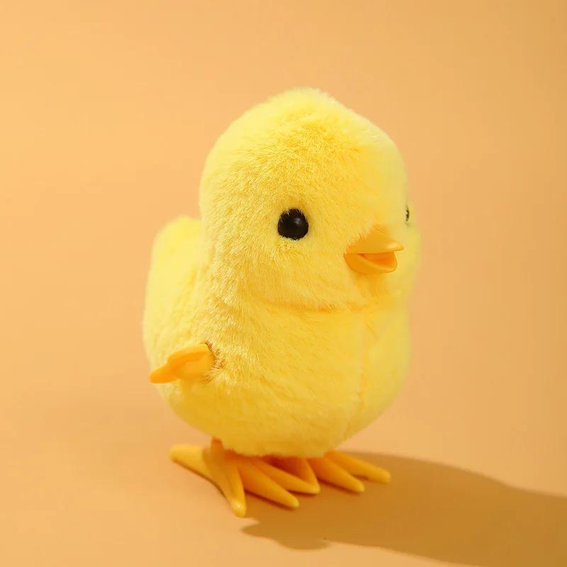 1pcs Animals Toy Children Boy Girl Cute Wind Up Jumping Chick Plush Stuffed Animals Chick Clockwork Walking Playthings Kids Fun Play Gifts