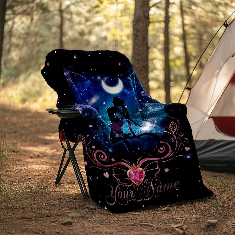 Custom Name Sailor Moon Flannel Fleece Blanket Cozy Warm Throw Blanket For Couch Bed Travel All Season Use