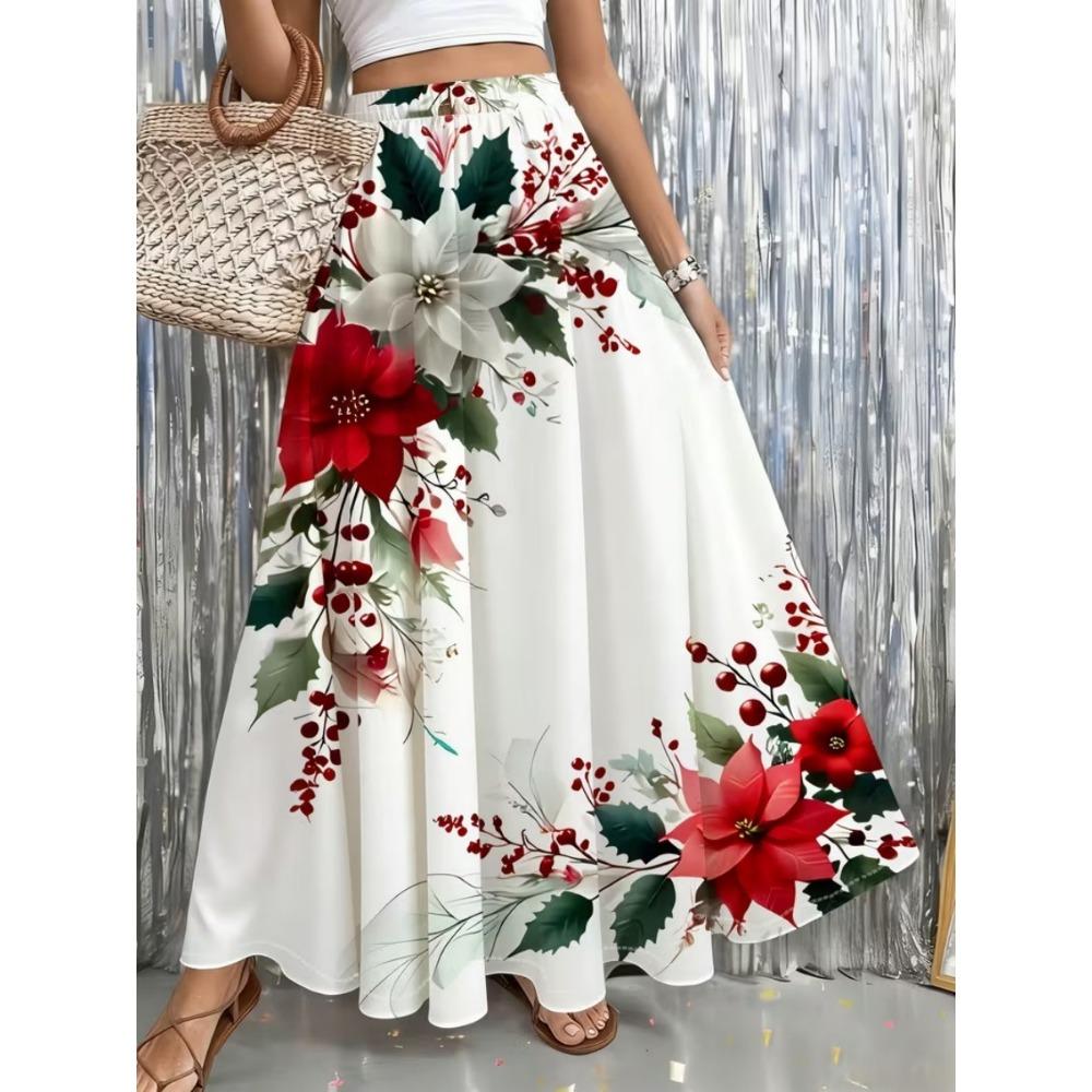 2026 Spring/Summer Women's Half Length Skirt Printed Elegant Elastic Waist, Different Country Fake Wind Beach Skirt Women's Wear
