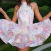 European and American Style Spring New Women's Clothing Fashion Printed Short Dress Sexy Backless Neck Slim Dress