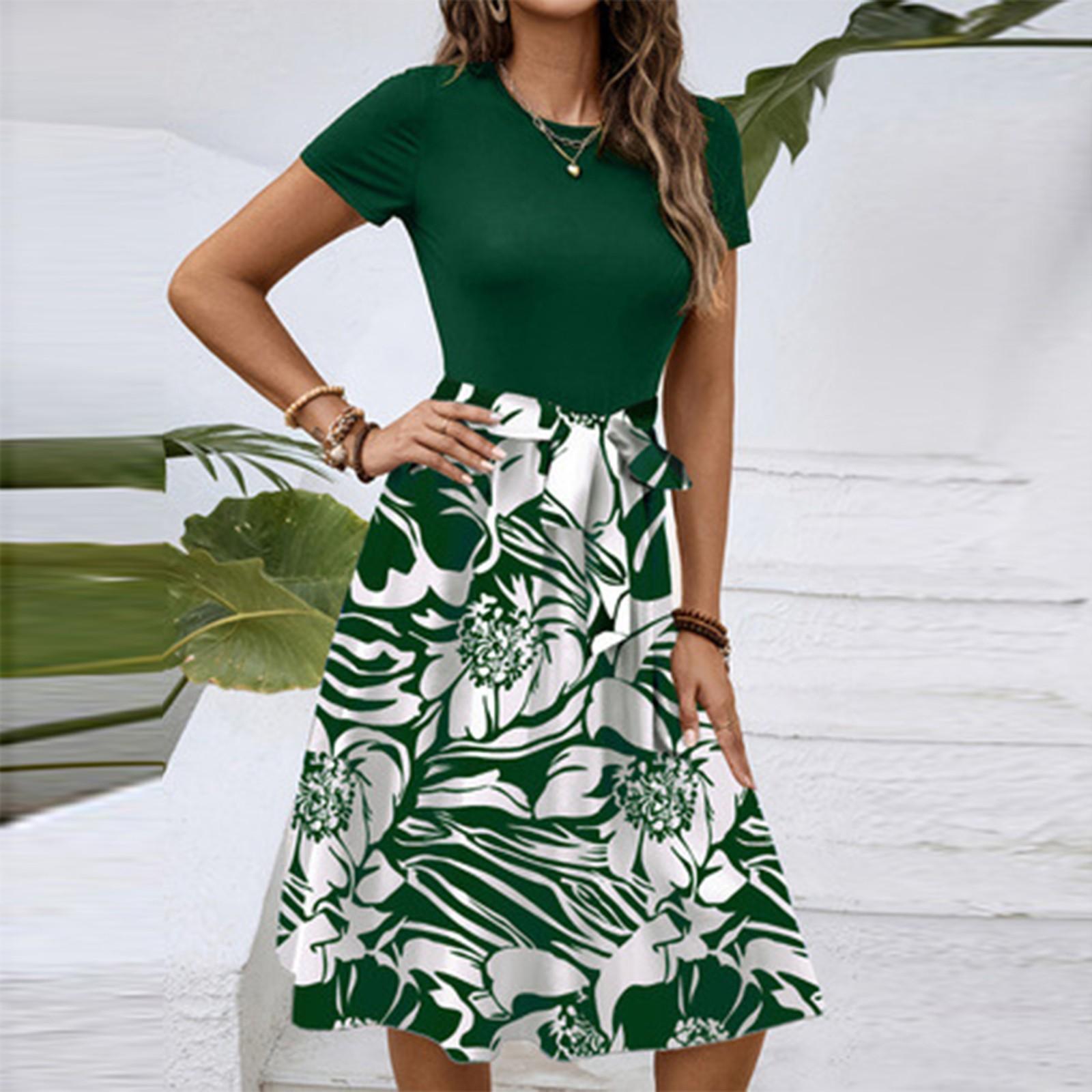 

Женское модное ретро-платье с принтом и цветным поясом L зелёный