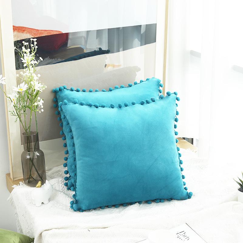 Бархатная наволочка с помпоном - Современная минималистичная однотонная наволочка 30x50 cm