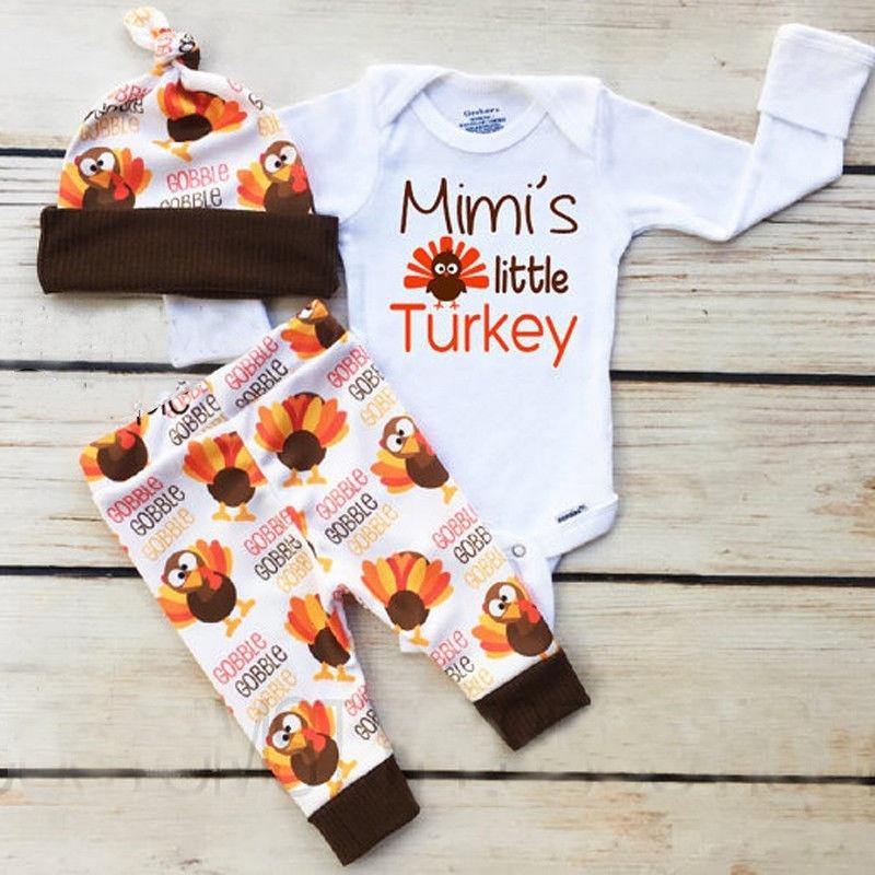 Thanksgiving Newborn Baby Boy Girl Outfits Clothes Romper Leggings 3PCS Set USA