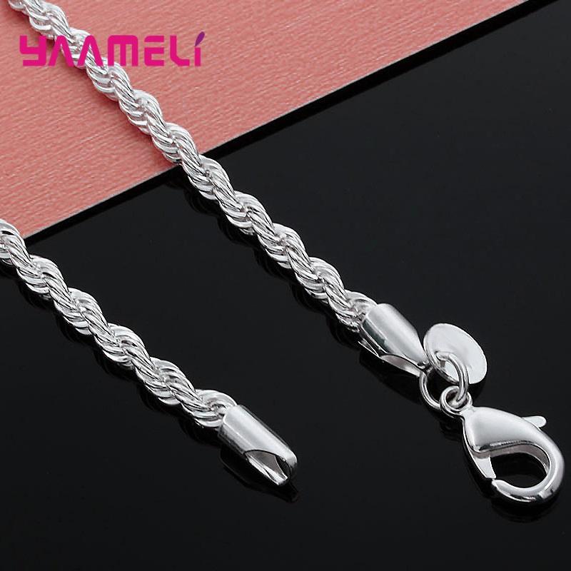 Top Sale Real Pure 925 Silver Necklace Jewelry Chain for Men Women 2MM 3MM 4MM Width Twisted Rope with Lobster Clasps