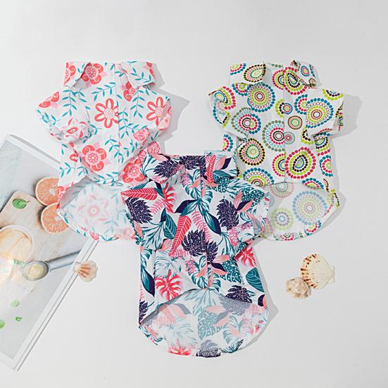 Haine pentru câini de vară Guler cu rever Imprimare cu flori pentru animale de companie Cățeluș Haine cu două picioare pentru exterior