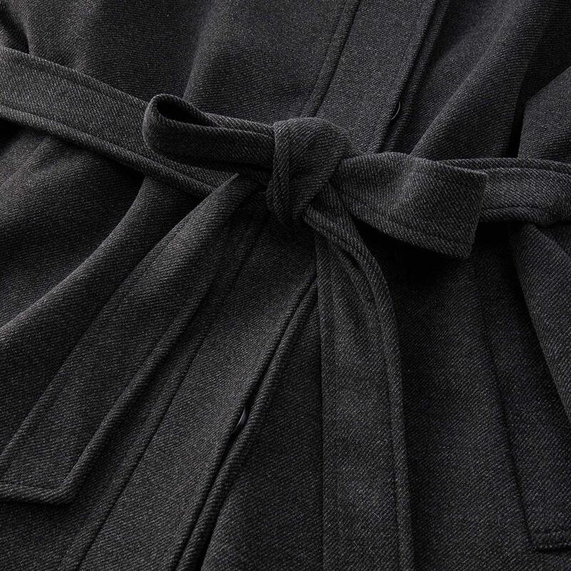 IEF 2025 Winter Korean Style Wool Blend Belted Long Coat