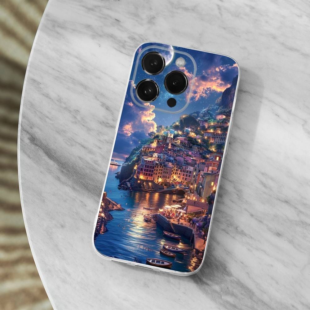 Painted Art House Scenery Phone Case For iPhone Max,Plus,11,14,13,XR,SE,12,15,Pro,17,16,X,XS,Mini Transparent Soft Cover