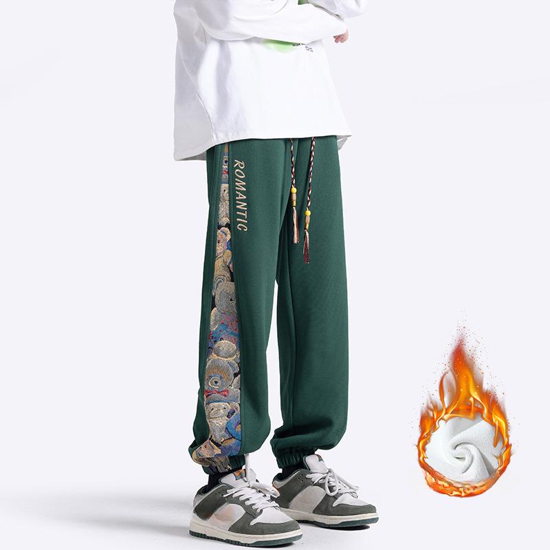 

2023 Осень и зима Новые мужские плюшевые утепленные спортивные брюки 5XL зелёный