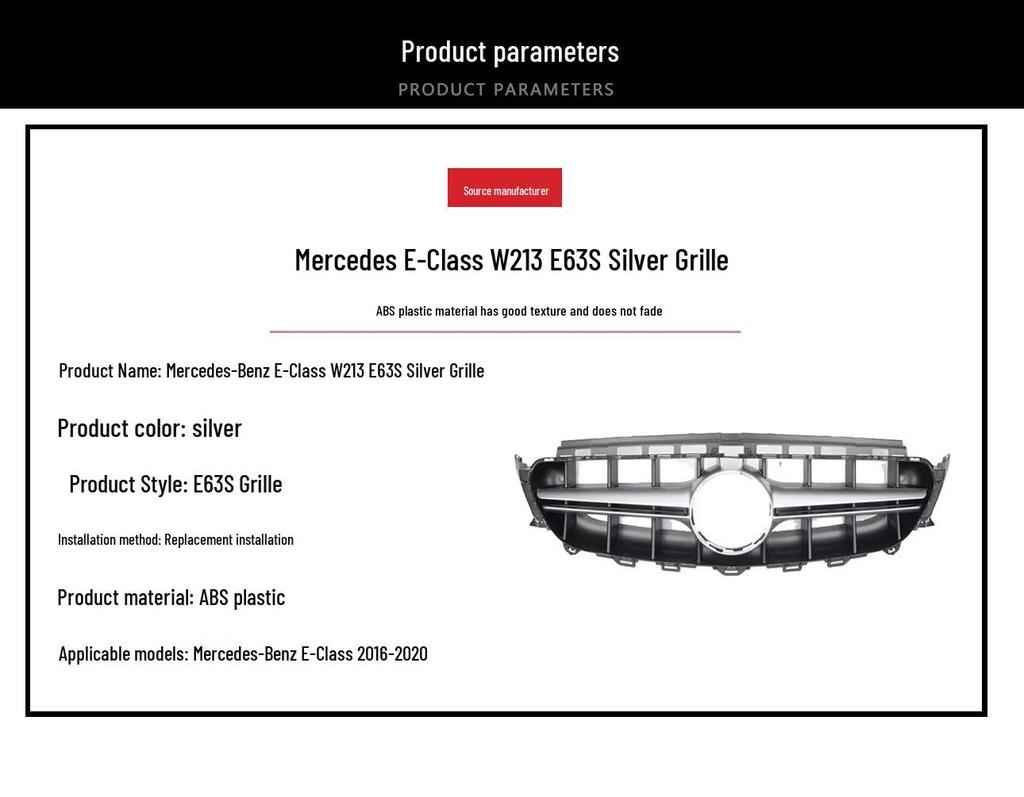 Silver Front Grille for 2016-2020 Mercedes-Benz E-Class W213 E63S