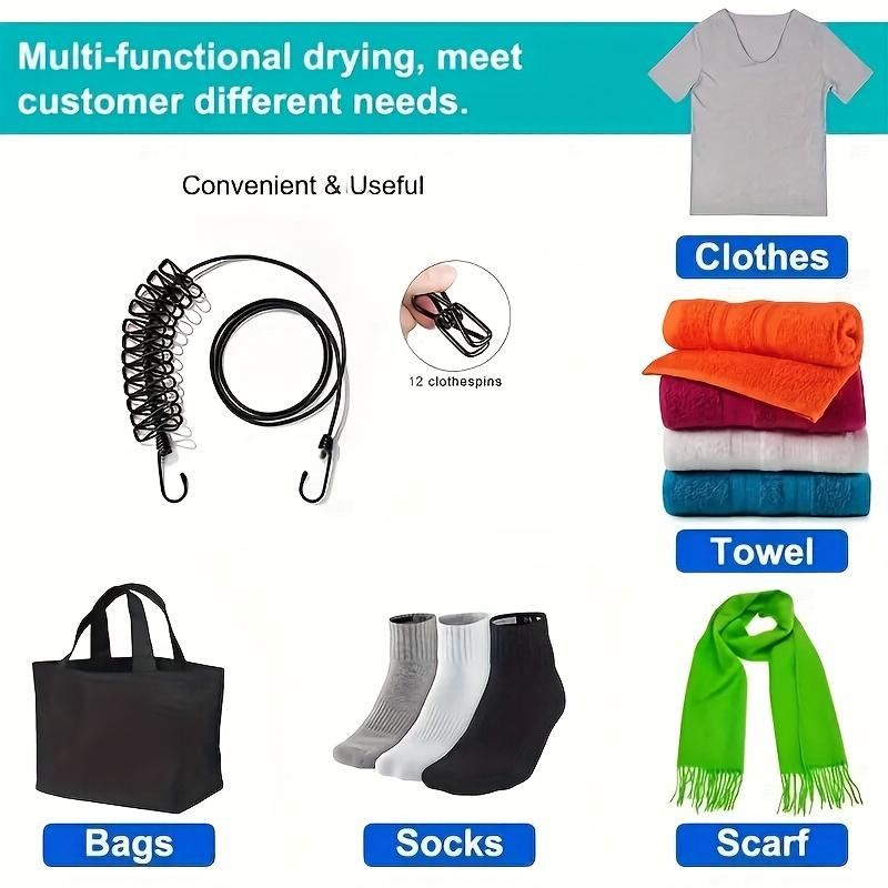 A Travel Portable Clothesline Set with 12 Clips, Suitable for Indoor And Outdoor Use, Lightweight And Sun-Resistant, Perfect for Drying Clothes, Bags