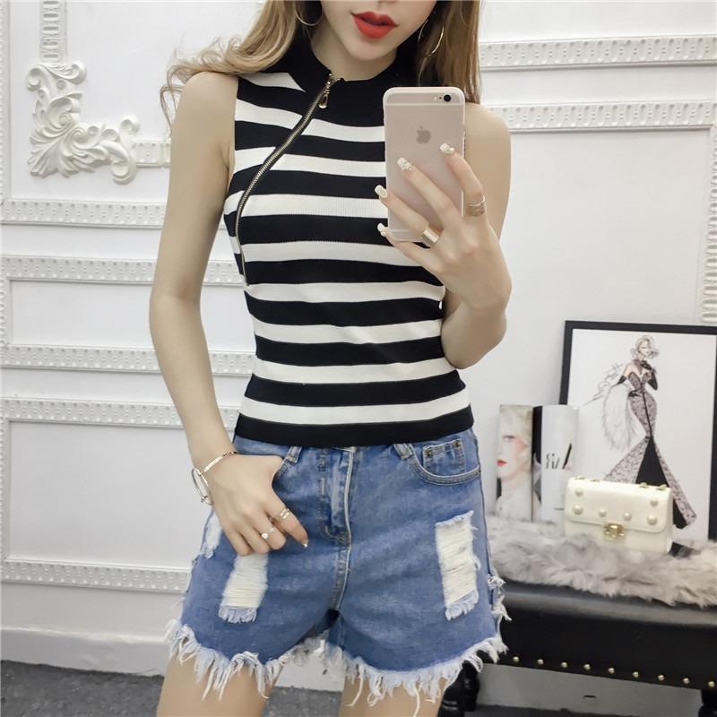 

Реальный снимок корейской весны и лета, новый вязаный жилет на молнии, утягивающая рубашка, тонкая, простая и универсальная женская одежда One size