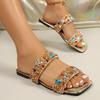 Damen Bunte Strass Flache Hausschuhe Sommer Niedriger Absatz Zehentrenner Sandalen Lässige Outdoor Slip-On Strandschuhe