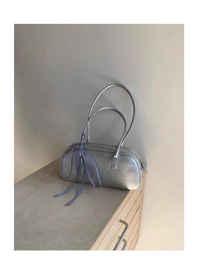 2024 Korean Spring Niche Ballet-Inspired Silver Shoulder Bag: Trendy & Versatile Handbag