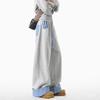 Women Plaid Patchwork Wide Leg Sweatpants Elastic Waist Casual Trousers