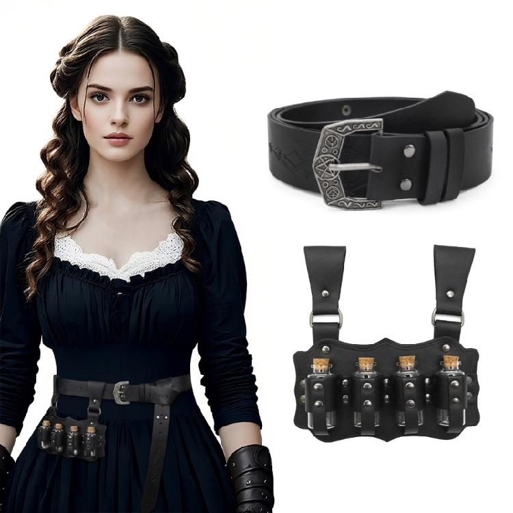 Auffällige Steampunk-Stile PU-Leder Taillengürtel-Set mit Mehrzweck-Alchemie-Flasche Halloween-Kostümzubehör