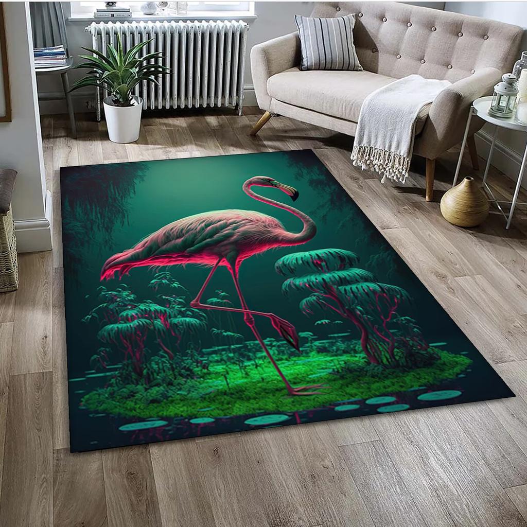 Tappeto Tappetino Decorazione per Casa Soggiorno Camera da Letto Divano Zerbino, Tappeto per Area Bambini Tappetino Antiscivolo con Uccello Flamingo Rosa Cartoon Foresta Pluviale