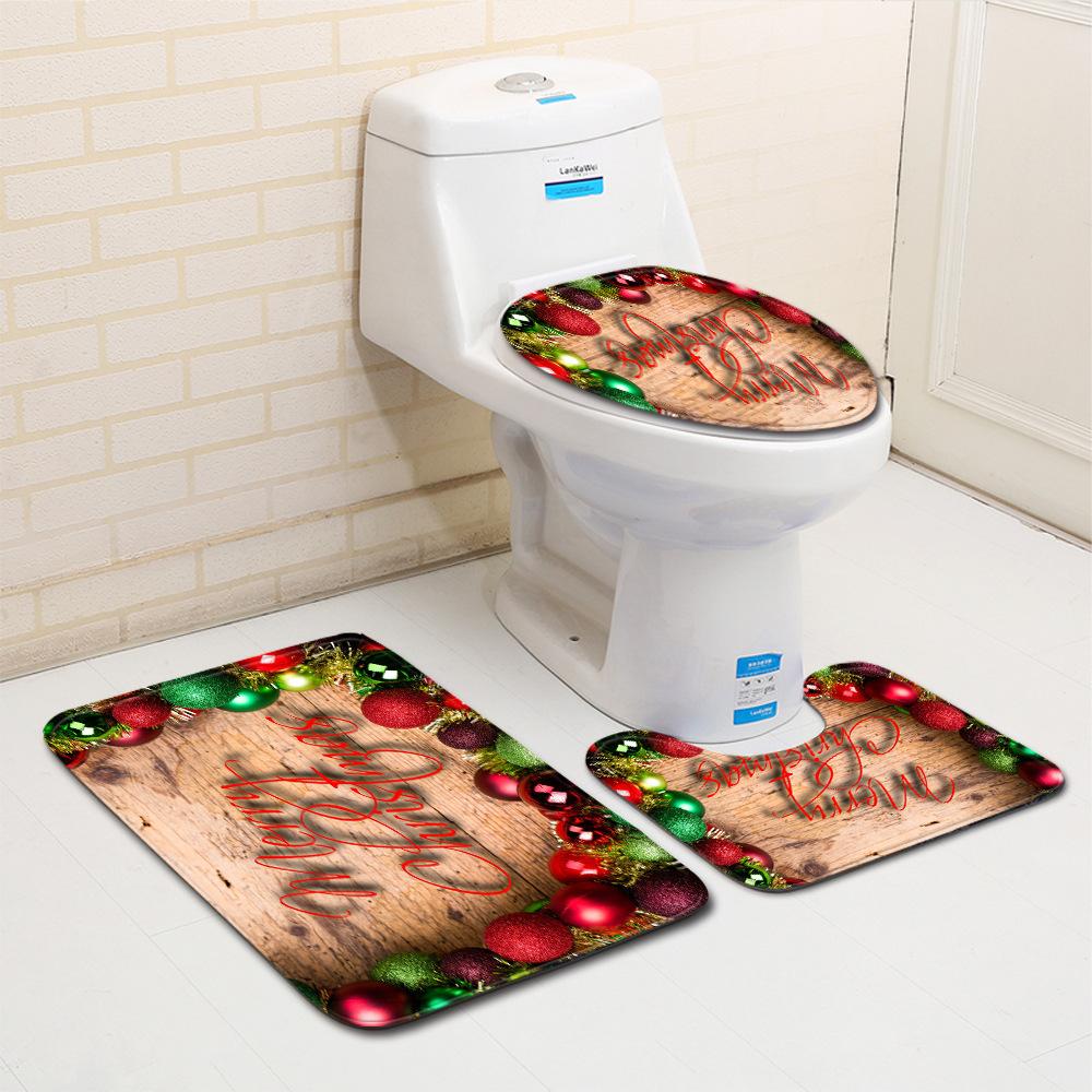 Christmas Bathroom Floor Mat Toilet Three-Piece Set