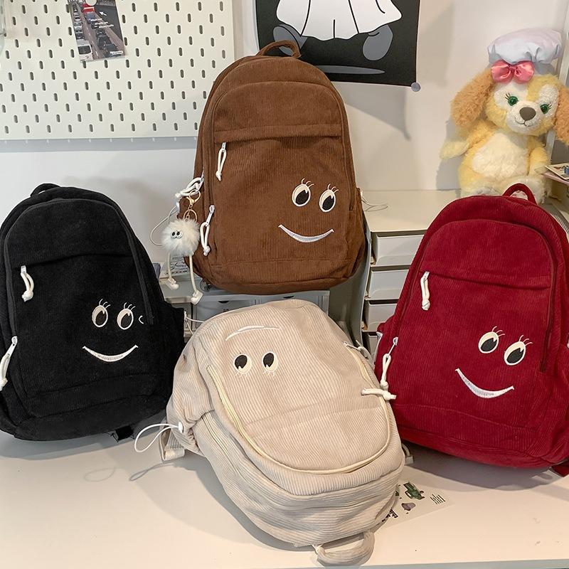 School bag corduroy school bag female student junior high school girl heart cute simple campus backpack tide