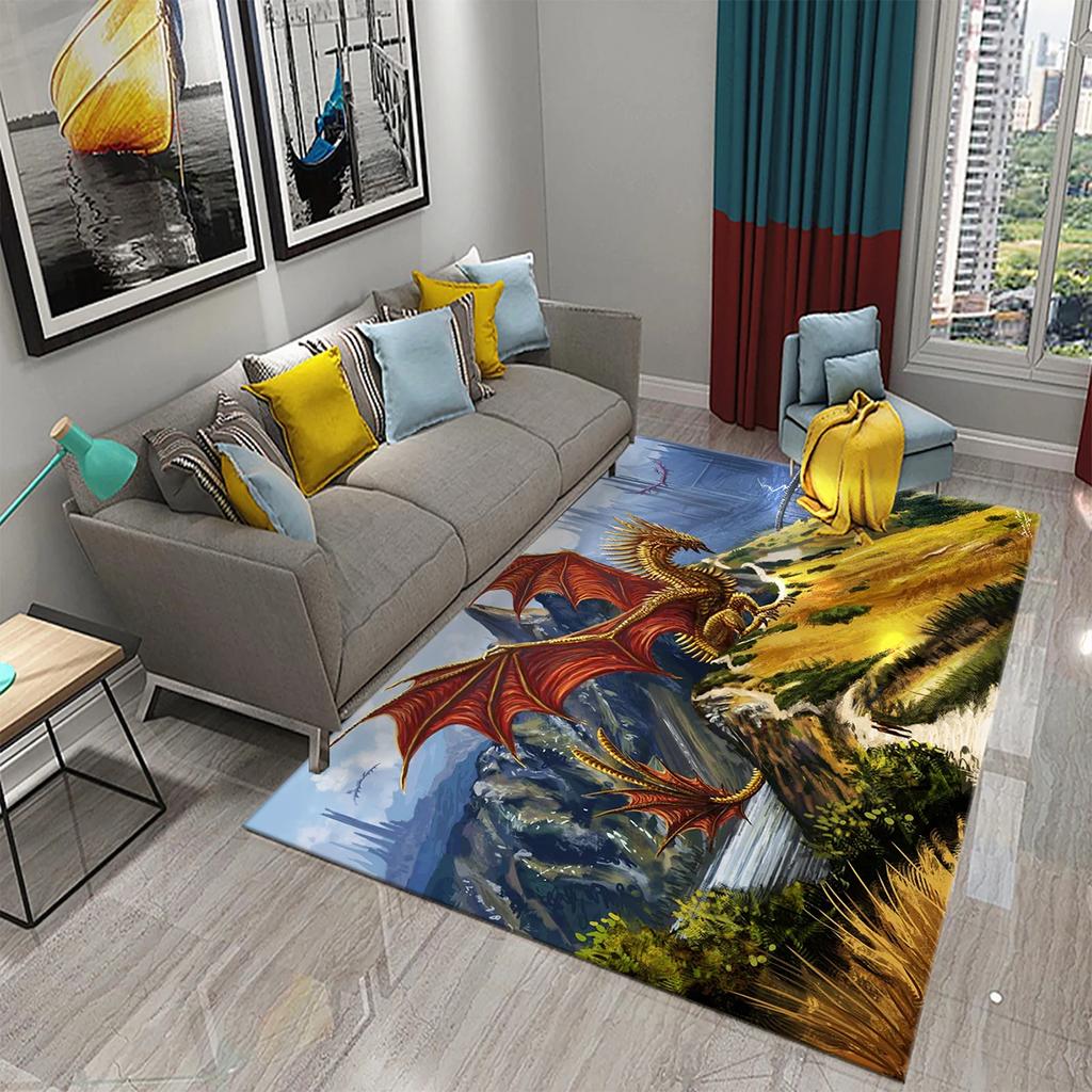 3D Cartoon Dragon Animal Print Carpet for Kitchen Toilet Living Room Esports Chair Carpet Bedside Modern Simple Non-slip Carpets