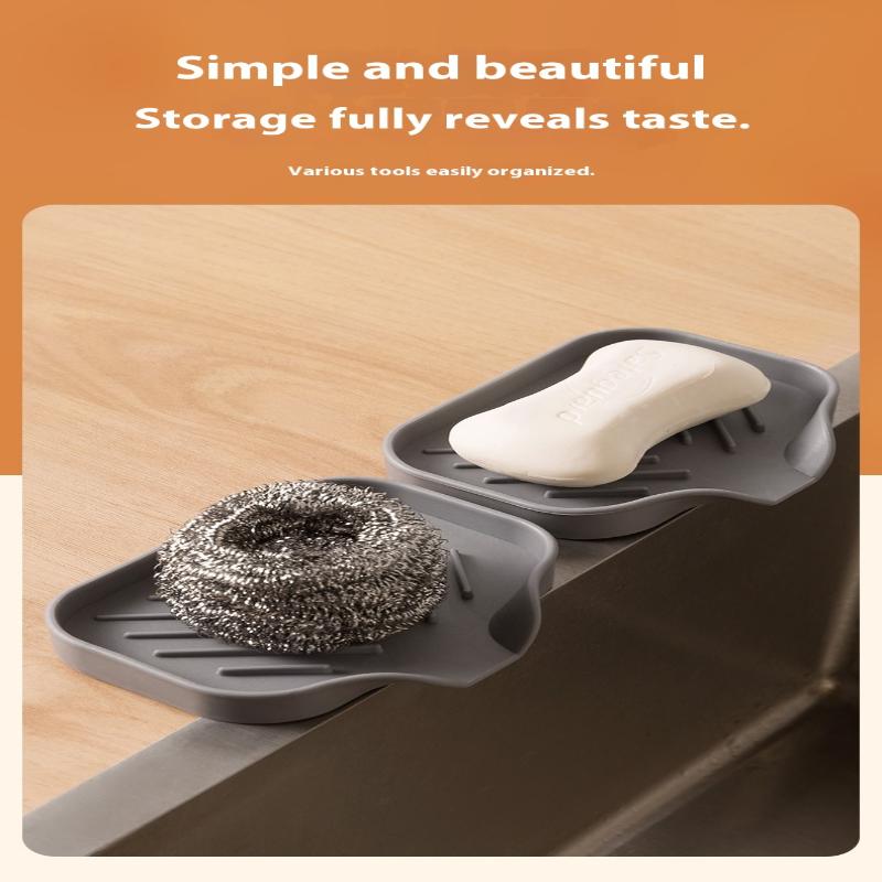 1 st Diskho Silikonbricka med Avlopp Tvål Svamp Förvaringshållare Diskho Skrubborste Tvålförvaringsställ