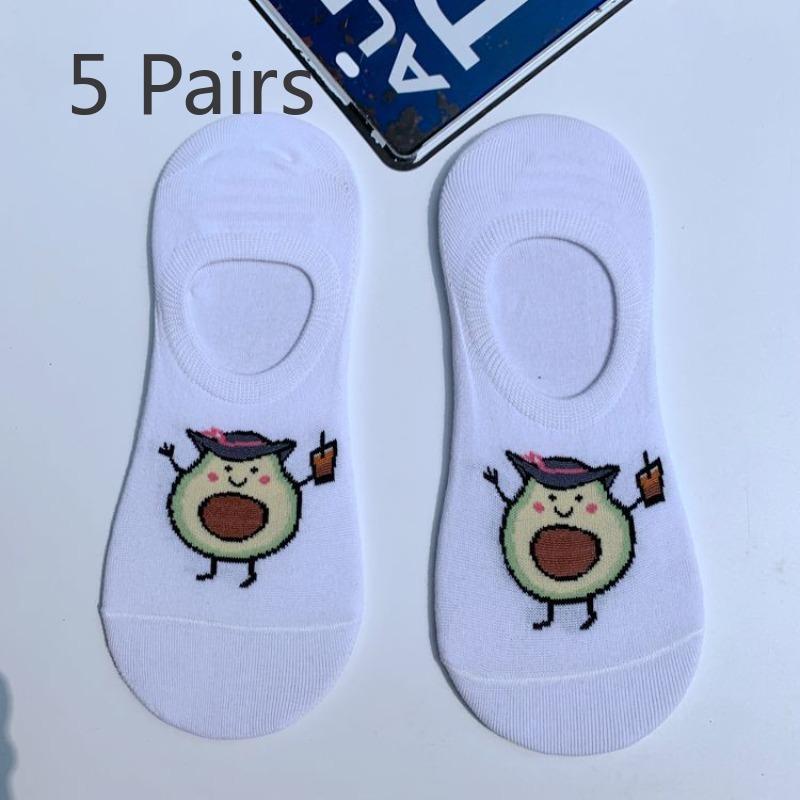 5 Pairs of Men and Women Tide Short Socks Low Waist Spring and Summer Couple Shallow Mouth Invisible Thin Cartoon Boat Socks
