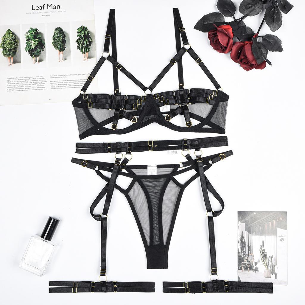 Women's Underwear Sexy Lace up Bra and Panty Set Hollow Out Lingerie Set Push up Bra Sexy Lingerie Underwear Set 1336