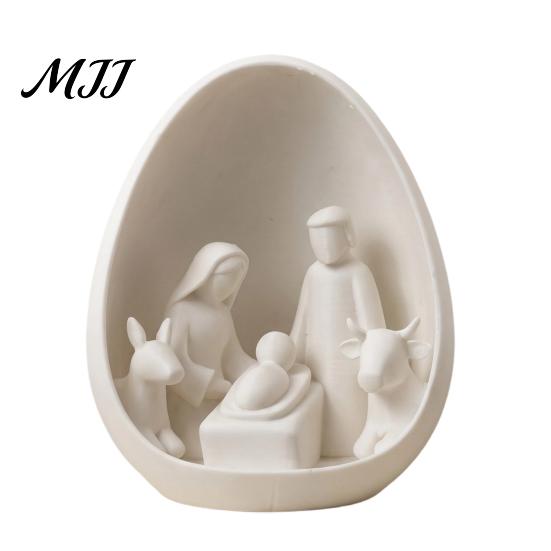 Minimalist Religious Decor Mini Nativity Scene Figurine, Christmas with Holy Family in Egg, Unique Souvenirs 3D Printed Tabletop Ornament for