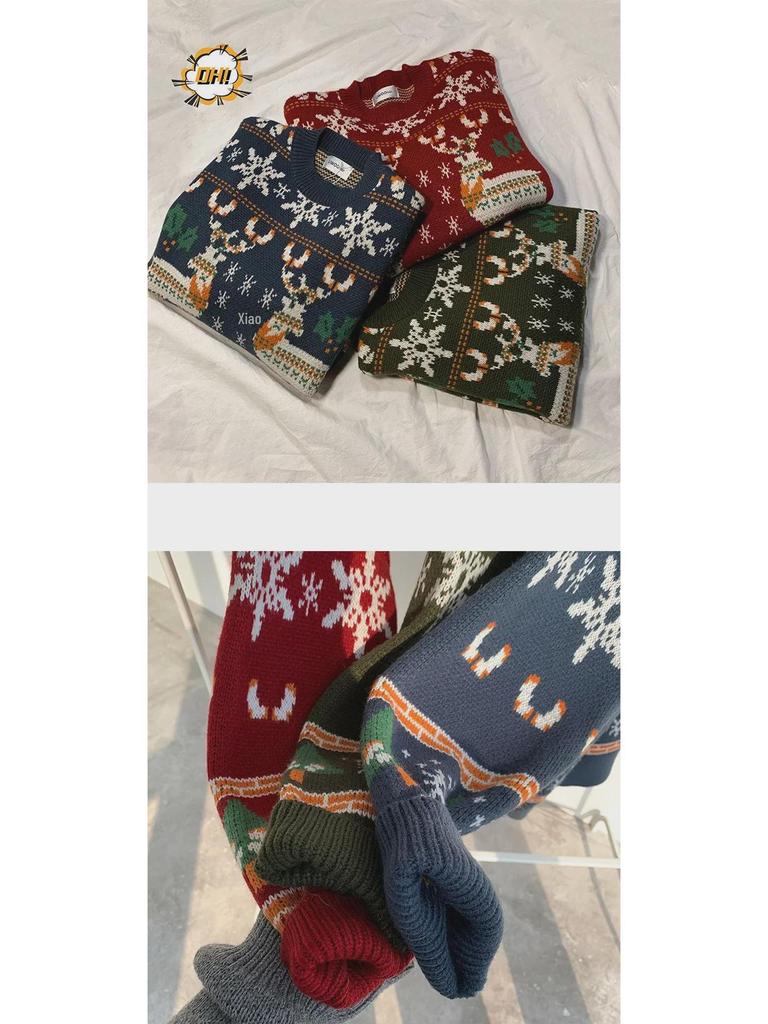Jaquetas de Inverno para Casal em Estilo Coreano e Suéteres de Natal Aconchegantes