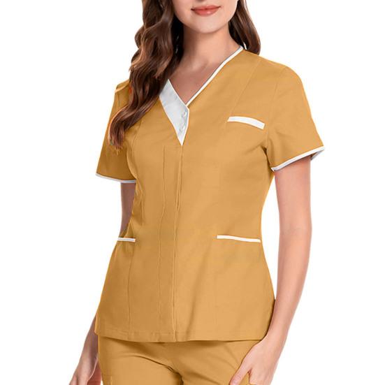 

Топы для медсестер с v-образным вырезом и короткими рукавами, лоскутные цветные топы с карманами и пуговицами, декольте, топы для стоматологической хирургии, спецодежда 2XL хаки