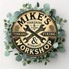 Mikes Tinkering  Fixing Workshop Round Metal Tin Sign Vintage Wrench Wall Plaque for Garage Man Cave Decor
