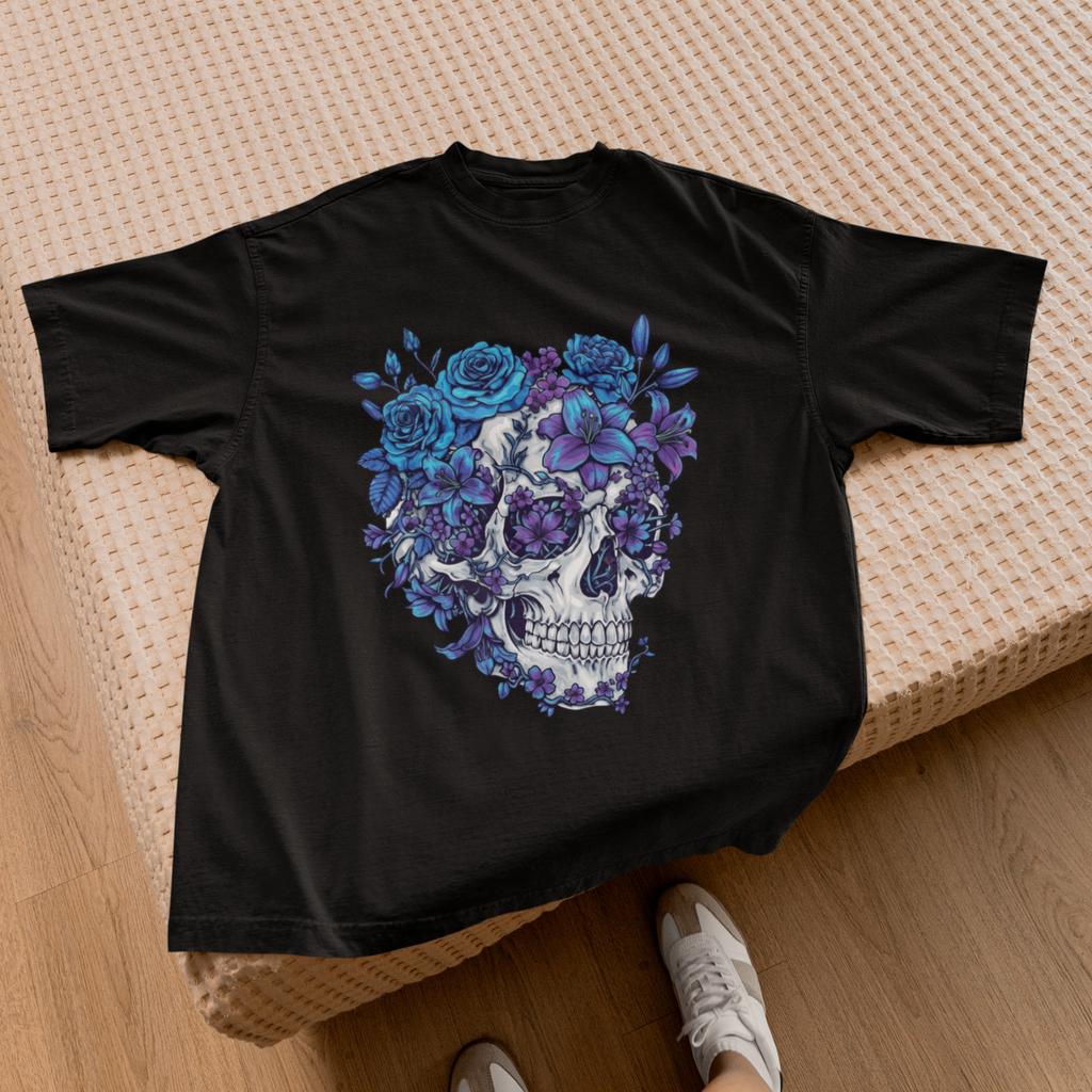 Sugar Skull Flowers T-Shirt Red Pink Floral Skull Graphic Día de los Muertos
