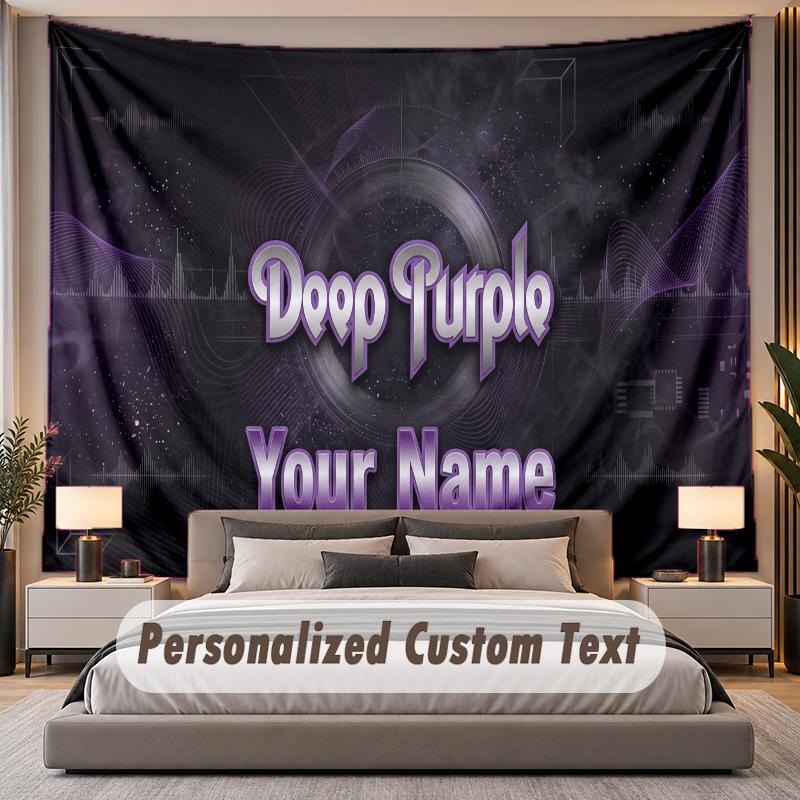 Custom Name Text Tapestry Deep Purple Personalized Polyester Wall Tapestry For Bedroom And Room