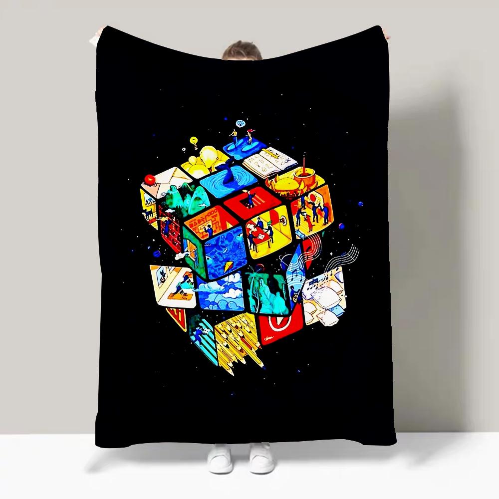 Rolig Känd Konstnär R-Rubiks Kub pekare Filt Design Lättviktig För Sovsalar, Power Naps, Vardagsrum, Kontor, Soffa, Hela Säsongen