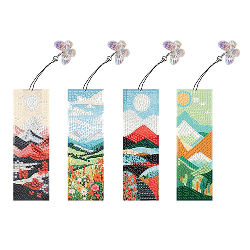 4Pcs Special Shaped Colorful Pattern Diamond Bookmark Art Project DIY Diamond Bookmark with Crystal Pendant for Reading Day Gift