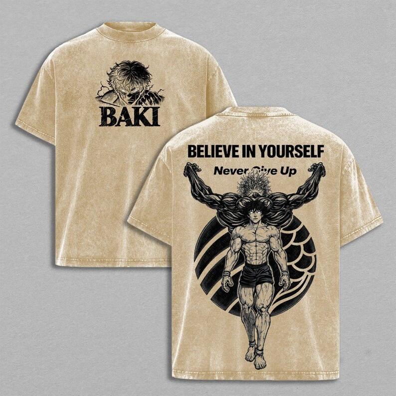 Anime Baki Hanma Baki Graphic T Shirt Men Short Sleeve Clothing Casual Cotton Tshirt Vintage Washed T-shirt Harajuku Male Tops
