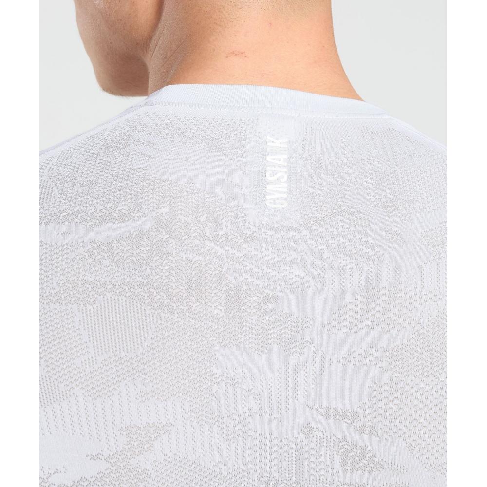 Gymshark Geo Seamless Long Sleeve T shirT whiTe lighT Grey A5a2c Wbdz