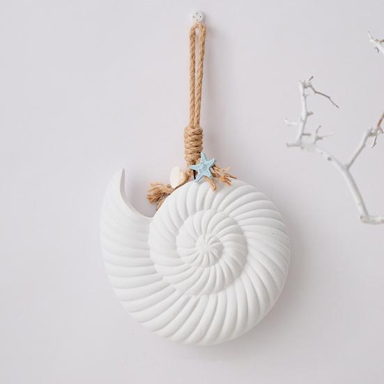 Nautical Wooden Conch Ornament with Hemp Rope Summer Ocean Beach Hanging Decoration for Farmhouse Hawaiian Tropical Party Supplies