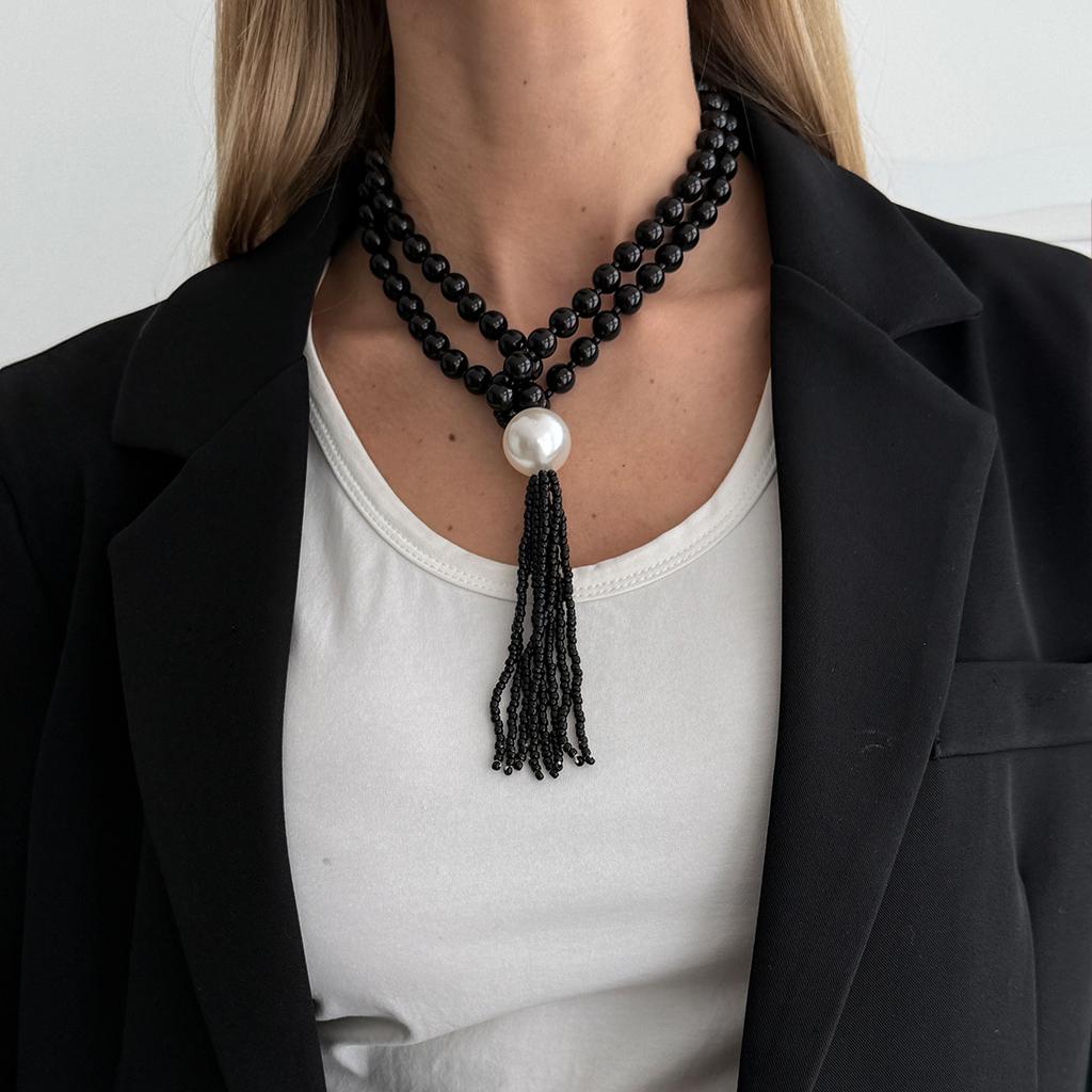 Fashion Acrylic Beads Stacked Necklace, Temperament Large Pearl Rice Beads Fringed Collarbone Necklace