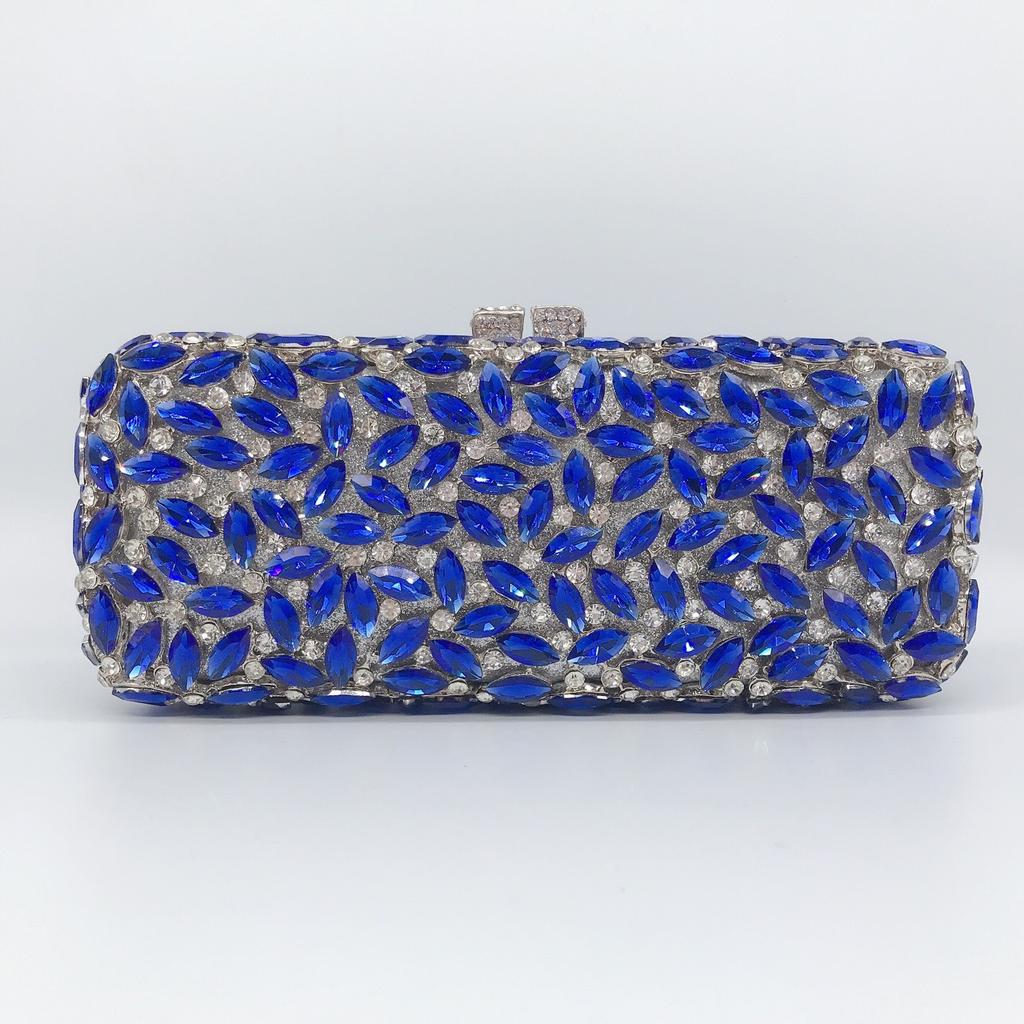 WHTUOHENG Blaue Strasssteine Silbernes Metall Abend-Clutch-Tasche Für Damen Kristall Hochzeit Braut Handtasche Diamant Party Abschlussball Clutches