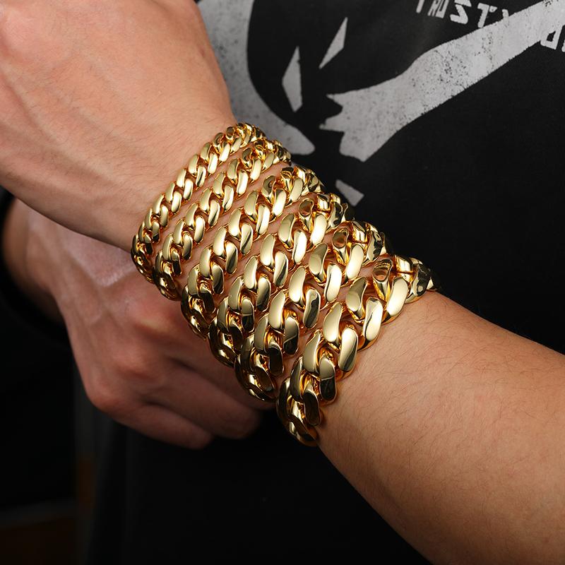 Men's 18K Gold-Plated Copper Cuban Chain Bracelet Custom Logo 6 to 18mm Monaco Necklace Miami Cuban Chain Necklace