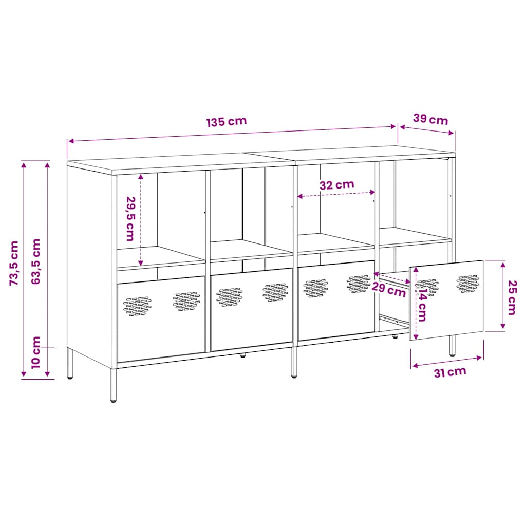 Sideboard Black 135 x 39 x 73.5 cm Cold Rolled Steel