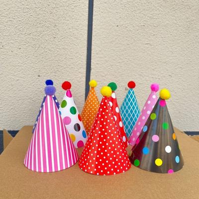 Polka Dot Birthday Party Hats Colorful with Pom Poms Party Cone Hats Paper DIY Handmade Birthday Crown Hat Birthday Party