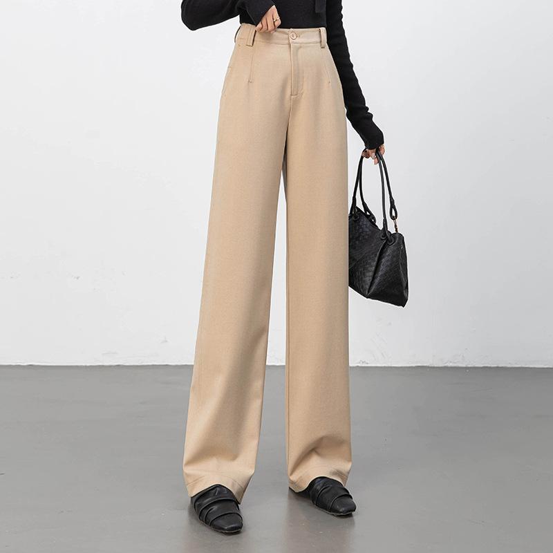 Spring and Autumn heavy-duty high-quality hip covering, leg trimming and thin wide-leg trousers, retro-textured three-dimensional high-waisted