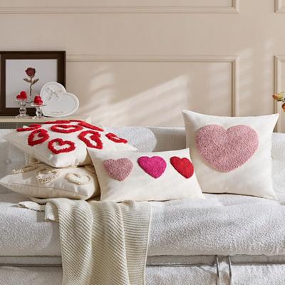 1pc Valentines Lumbar Gift Pillow Case Embroidery Heart Love Throw Cushion Case for Home Bedroom Sofa Couch Wedding Decoration