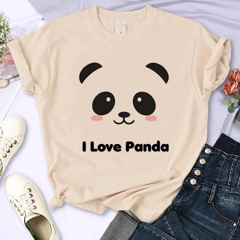 Funny Cute Panda Printed T Shirt for Women Summer Short Sleeve Cartoon Casual Creative T-shirt Vintage Round Neck Clothes