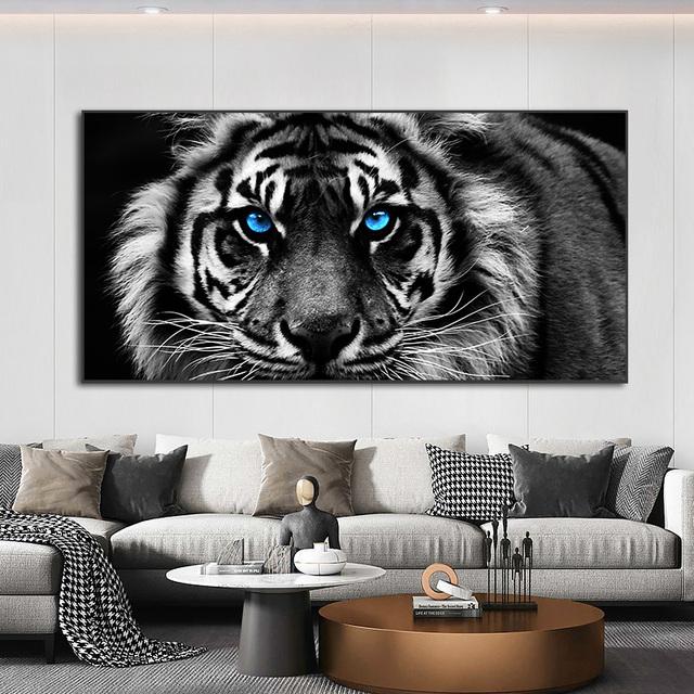 Animal alb-negru Tigru sălbatic, leu, vulpe, pictură în ulei, afiș, imagine de perete, decorarea casei