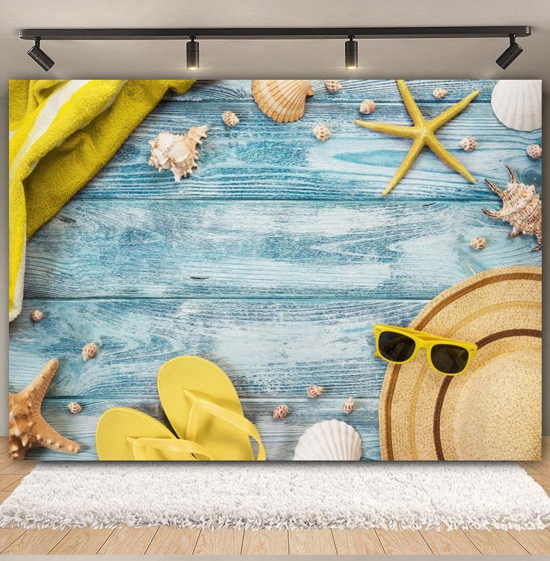 Sommer Strand Sand Hintergrund Fotografie Tropisch Hawaii Meeresufer Seestern Muschel Baby Geburtstag Feiertagsparty Hintergrund Foto Requisiten