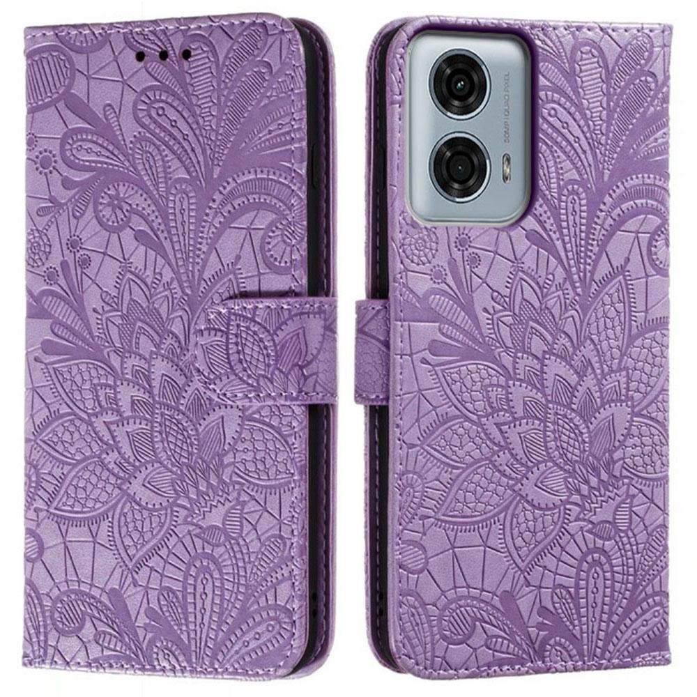 

For Motorola Moto G24 Power Case Lace Flowers PU Leather Flip Wallet Phone Cover Purple